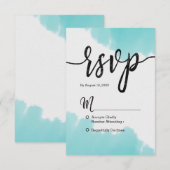Aqua Waterverf Borstelstreken Eenvoudige Bruiloft  RSVP Kaartje (Voorkant / Achterkant)