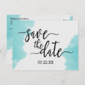 Aqua Waterverf Brush Stroke Bruiloft Save the Date Aankondigingskaart (Voorkant / Achterkant)
