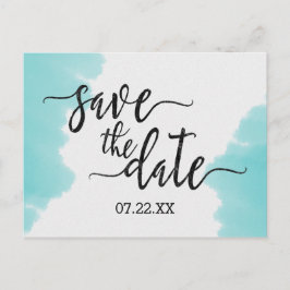 Aqua Waterverf Brush Stroke Bruiloft Save the Date Aankondigingskaart