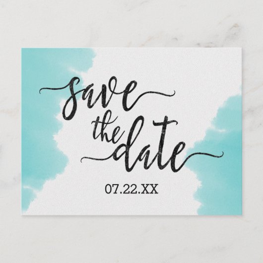 Aqua Waterverf Brush Stroke Bruiloft Save the Date Aankondigingskaart (Voorkant)