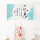 Aqua Waterverf Brush Strokes Bruiloft Welkom Spandoek (Insitu)