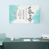Aqua Waterverf Brush Strokes Bruiloft Welkom Spandoek (Beurs)