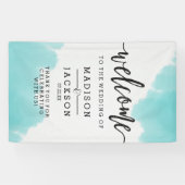 Aqua Waterverf Brush Strokes Bruiloft Welkom Spandoek (Horizontaal)