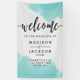 Aqua Waterverf Brush Strokes Bruiloft Welkom Spandoek