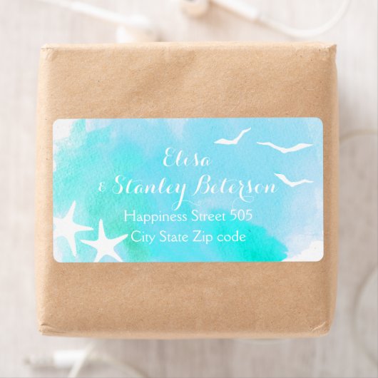 Aqua waterverf en strandbruiloft etiket (Insitu)