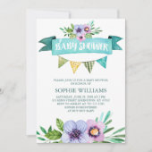 Aqua Waterverf Floral Baby shower Kaart (Voorkant)