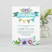 Aqua Waterverf Floral Baby shower Kaart (Staand voorkant)