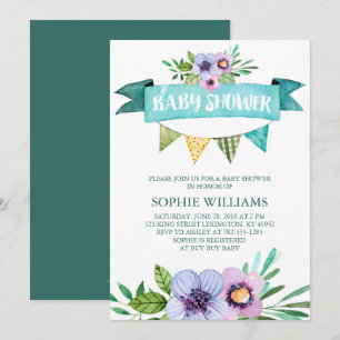 Aqua Waterverf Floral Baby shower Kaart