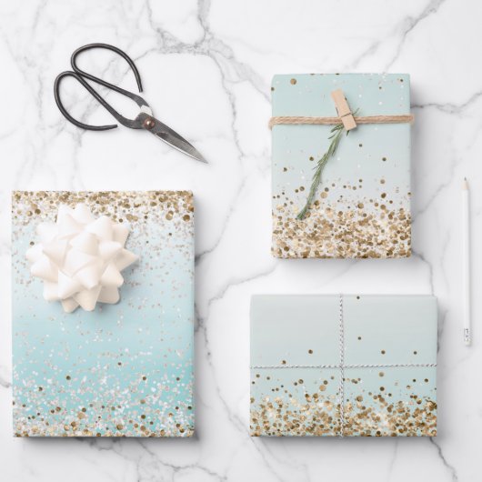 Aqua Waterverf Gold Confetti Glitter Inpakpapier Vel (Voorkant)