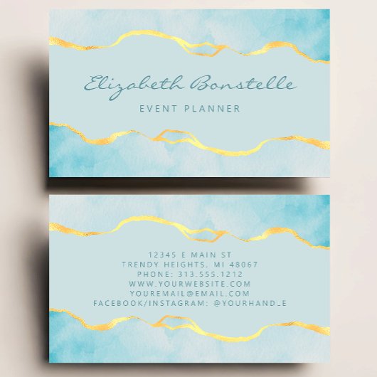 Aqua Waterverf Gold Foil Luxury Visitekaartje
