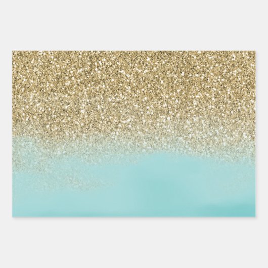 Aqua Waterverf Gold Glitter Inpakpapier Vel (Voorkant 2)