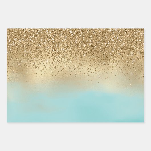 Aqua Waterverf Gold Glitter Inpakpapier Vel (Voorkant)