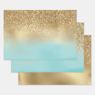 Aqua Waterverf Gold Glitter Inpakpapier Vel