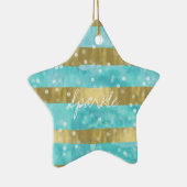 Aqua Waterverf Gouden Strepen Bokeh Sparkle Keramisch Ornament (Rechts)