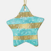 Aqua Waterverf Gouden Strepen Bokeh Sparkle Keramisch Ornament (Links)