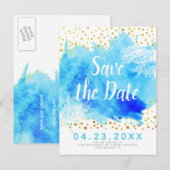 Aqua waterverf, koraalrif bruiloft Save the Date Aankondigingskaart (Voorkant / Achterkant)