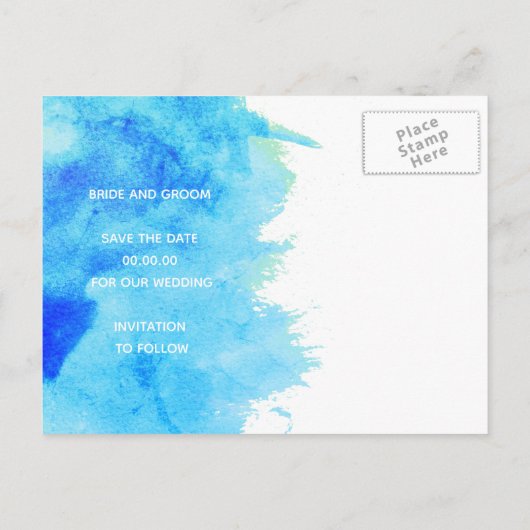 Aqua waterverf, koraalrif bruiloft Save the Date Aankondigingskaart (Achterkant)