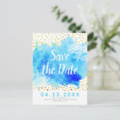Aqua waterverf, koraalrif bruiloft Save the Date Aankondigingskaart (Staand voorkant)