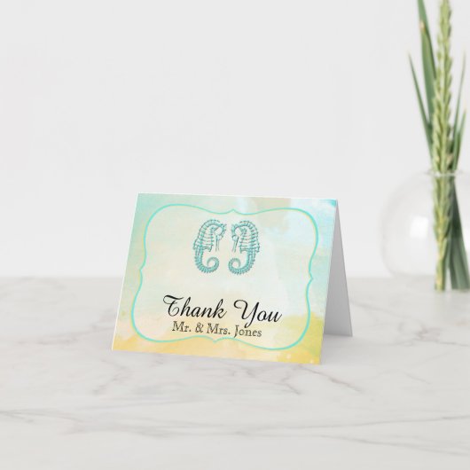 Aqua Waterverf Seahorse Wedding Bedankt (Voorkant)