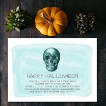 Aqua Waterverf Skull Halloween Party Invite