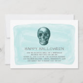Aqua Waterverf Skull Halloween Party Invite Kaart (Voorkant)
