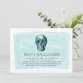 Aqua Waterverf Skull Halloween Party Invite Kaart (Staand voorkant)