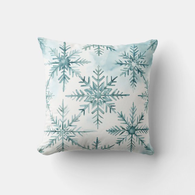 Aqua Waterverf Snowflake Pattern Sierkussen (Voorkant)