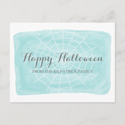 Aqua Waterverf Spider Web Halloween Briefkaart (Voorkant)