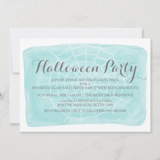 Aqua Waterverf Spider Web Halloween Party nodigt u Kaart (Voorkant)