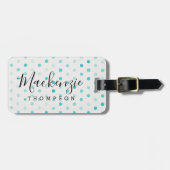 Aqua Waterverf Stippen Monogram Bagagelabel (Voorkant horizontaal)