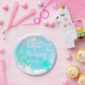 Aqua waterverf, strandbruiloft met zeesterren papieren bordje (Feest)