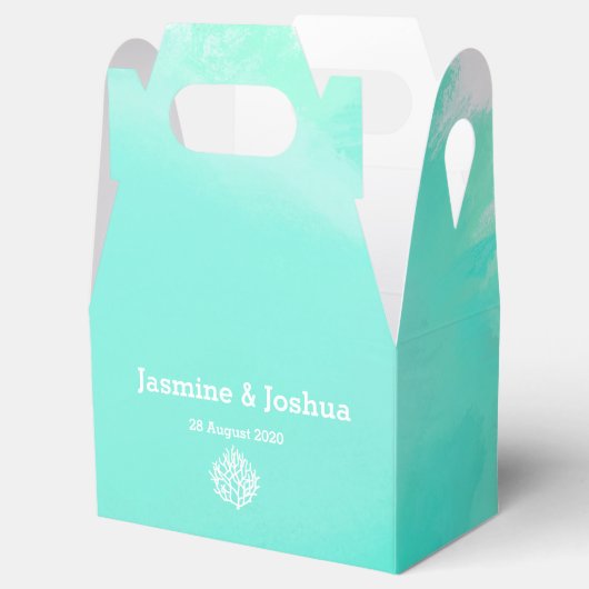 Aqua waterverf strandkoraalrif bruiloft bedankdoosjes (Geopend)