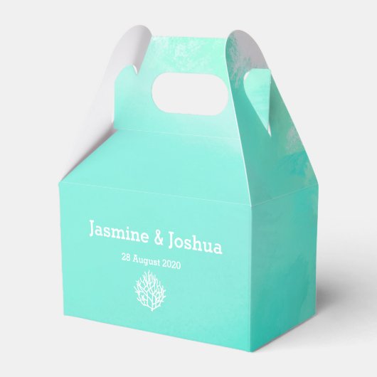 Aqua waterverf strandkoraalrif bruiloft bedankdoosjes (Voorkant Zijde)