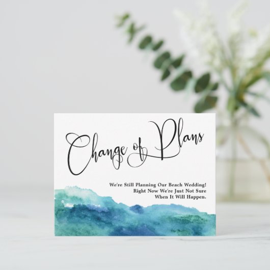 Aqua Waterverf Verandering van plannen Uitgestelde Briefkaart (Staand voorkant)