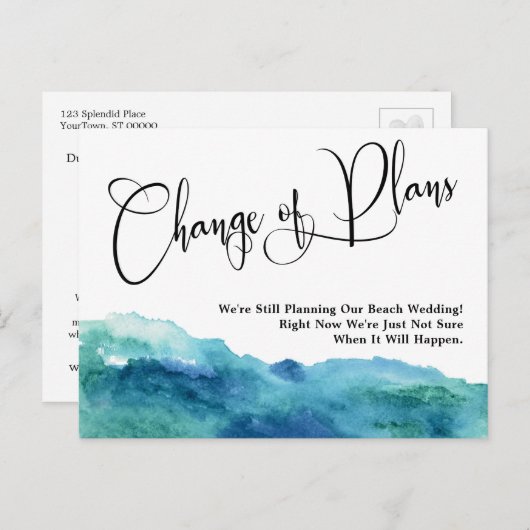 Aqua Waterverf Verandering van plannen Uitgestelde Briefkaart (Voorkant / Achterkant)