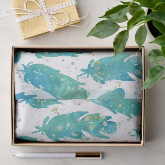 Aqua Waterverf veren Tissuepapier (Geschenk)