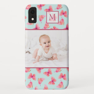 Aqua Waterverf Vlinder Monogram Foto Case-Mate iPhone Case