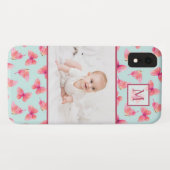 Aqua Waterverf Vlinder Monogram Foto Case-Mate iPhone Case (Achterkant (horizontaal))