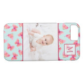 Aqua Waterverf Vlinder Monogram Foto Case-Mate iPhone Case (Achterkant (Horizontaal))