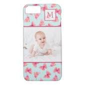 Aqua Waterverf Vlinder Monogram Foto Case-Mate iPhone Case (Achterkant)