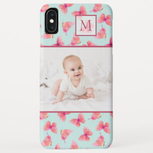 Aqua Waterverf Vlinder Monogram Foto Case-Mate iPhone Case