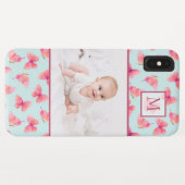 Aqua Waterverf Vlinder Monogram Foto Case-Mate iPhone Case (Achterkant (horizontaal))