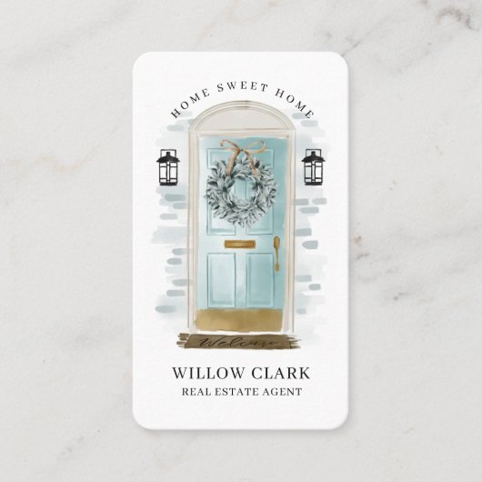 Aqua Waterverf voordeur krans onroerend goed Visitekaartje (Voorkant)