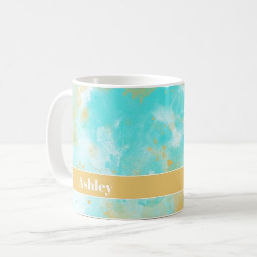 Aqua Waterverf Wash &  naam Mok (Voorkant links)