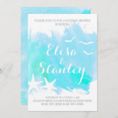 Aqua waterverf, zeesterparen douchen kaart (Voorkant / Achterkant)