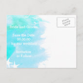 Aqua waterverf, zeesterren bruiloft Save the Date Aankondigingskaart (Achterkant)