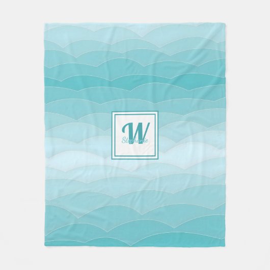 Aqua Wave Gradiënt | Modern Oceaangebied Patroon Fleece Deken (Voorkant)