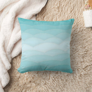 Aqua Wave Gradiënt   Modern Oceaangebied Patroon Kussen