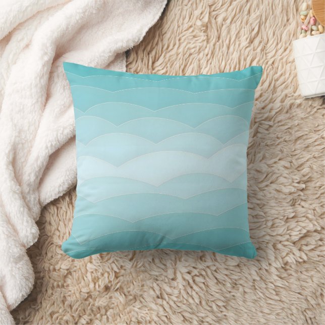 Aqua Wave Gradiënt | Modern Oceaangebied Patroon Kussen (Deken)