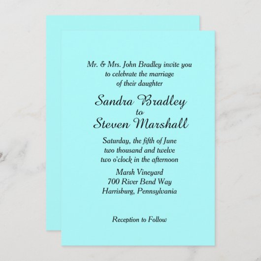 Aqua Wedding Uitnodiging (Voorkant / Achterkant)